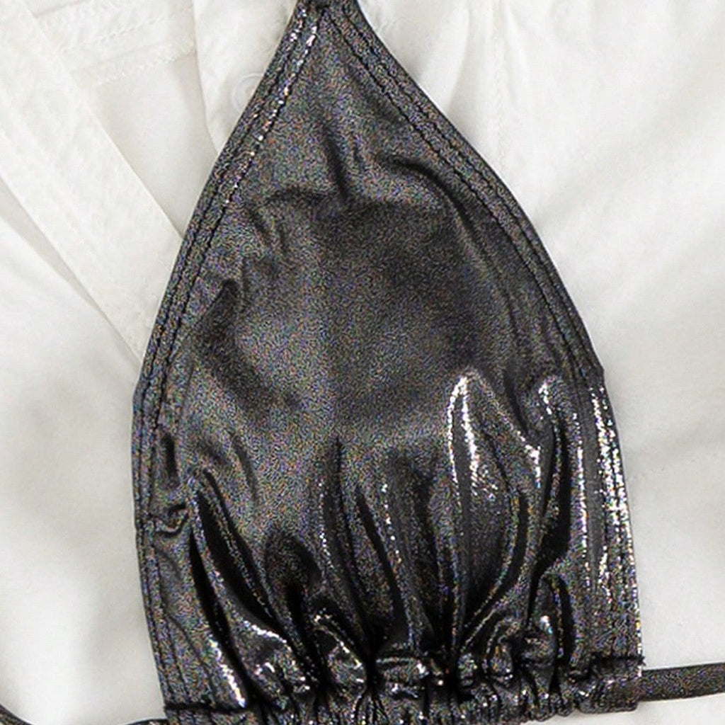 Bikini triangle femme avec bretelles réglables et design brillant R&B