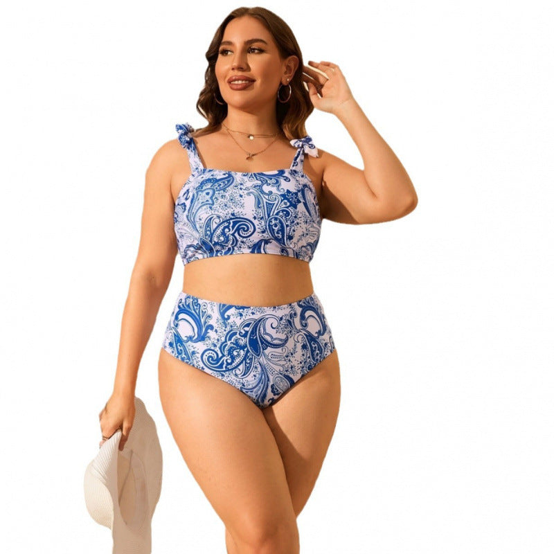 Bikini femme taille haute avec bretelles réglables et design floral R&B