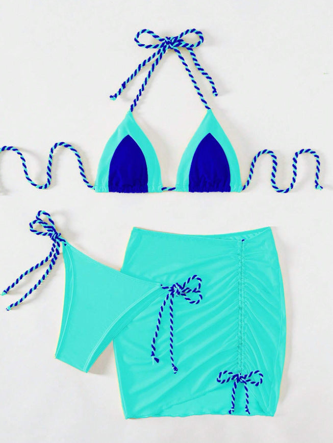 Ensemble de bikini triangle pour femmes avec fronces et liens R&B