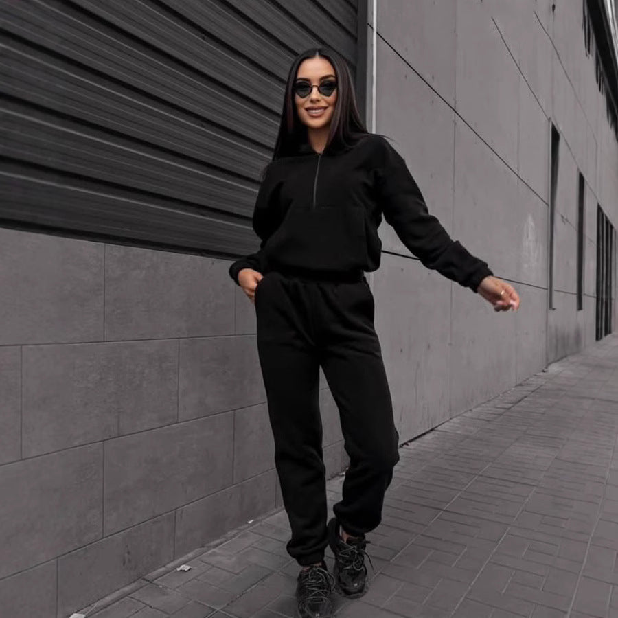 Ensemble de sport en polaire pour femmes avec sweat à capuche zippé mi-haut et pantalon de jogging décontracté Echo Archive