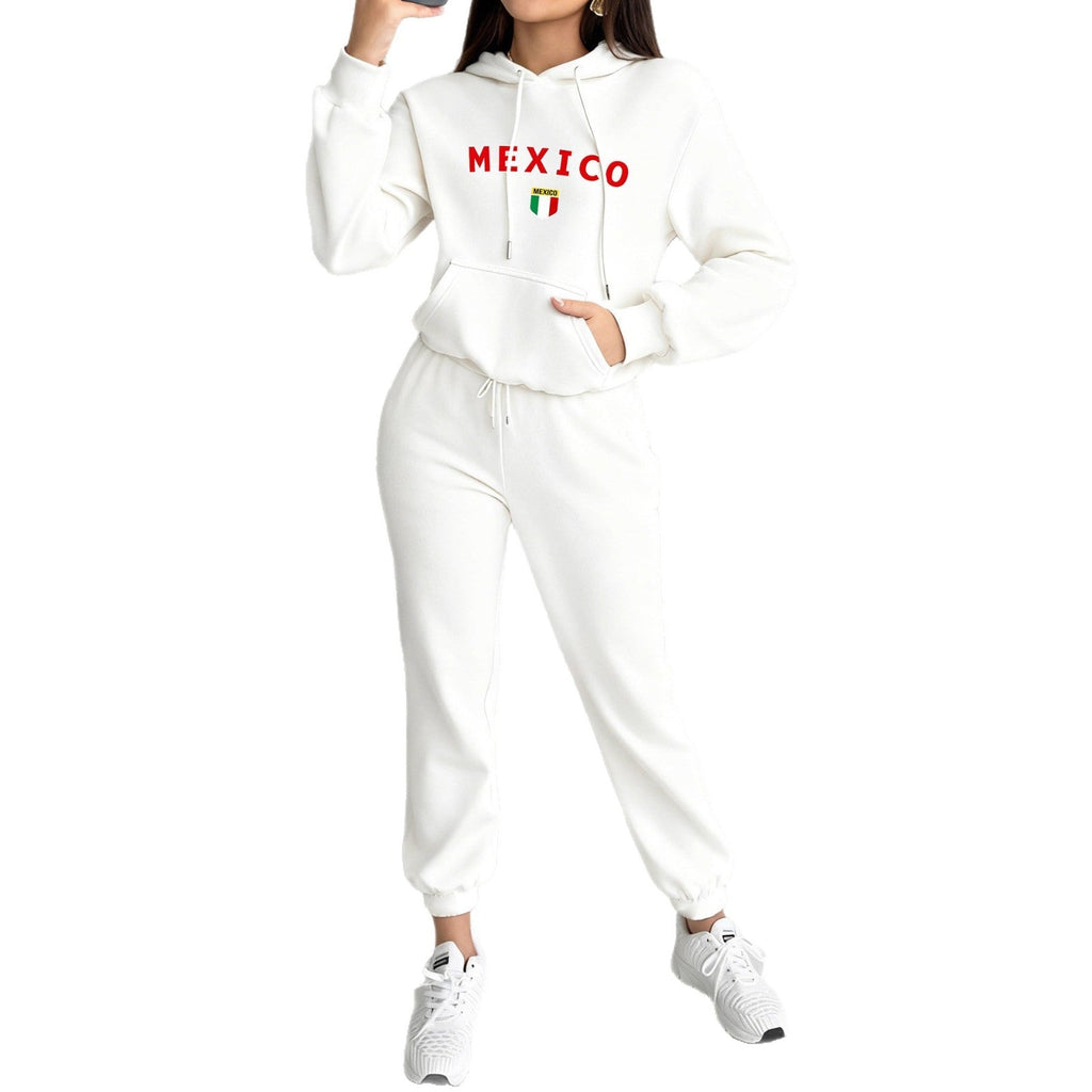 Ensemble de jogging à capuche pour femmes avec sweat à capuche douillet, poche kangourou, doublure douce brossée et impression Mexico - Echo Archiv