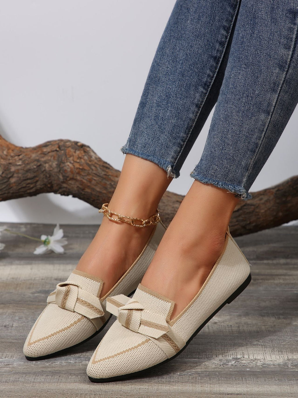 Ballerines à brides pour femmes avec détails en nœuds et tige respirante R&B
