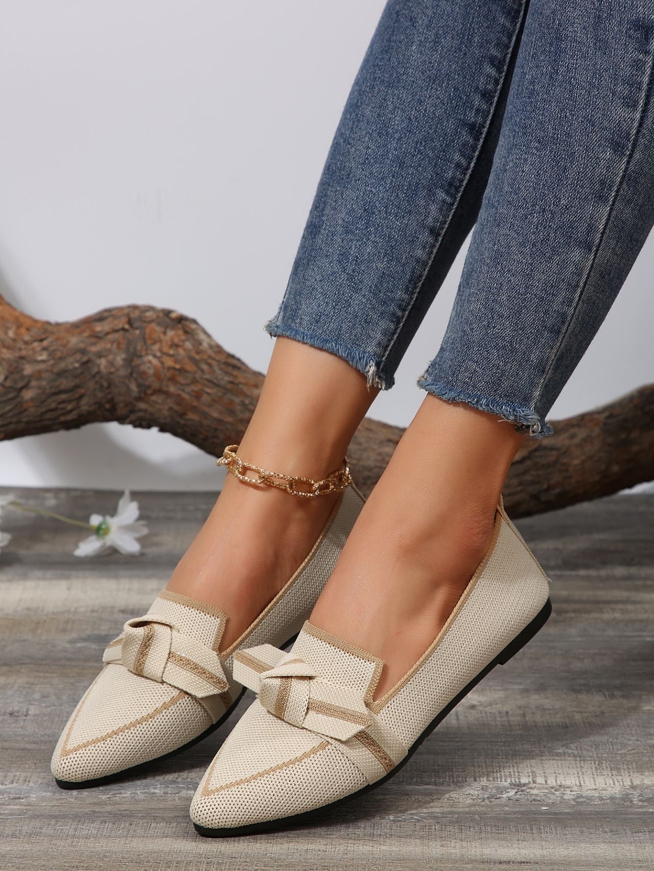 Ballerines à brides pour femmes avec détails en nœuds et tige respirante R&B