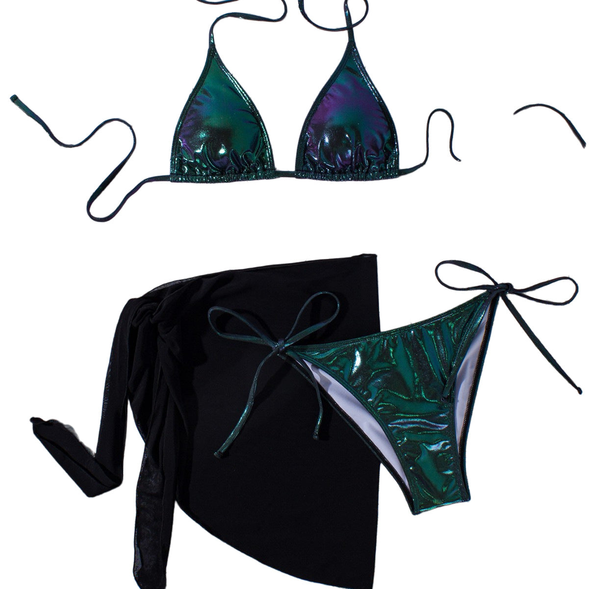 Bikini Triangle Brillant pour Femmes avec Jupe Portefeuille R&B