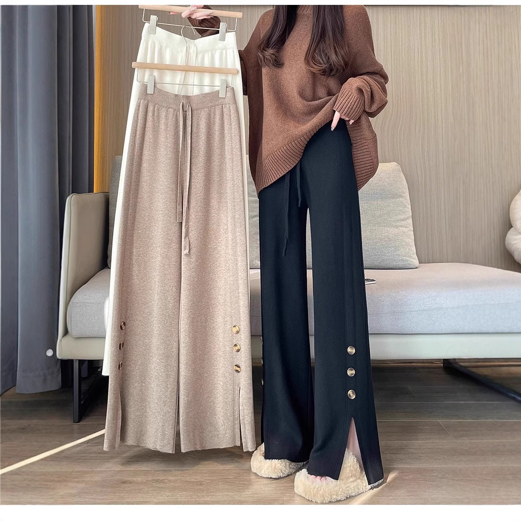 Pantalon en tricot ample pour femmes avec détails en boutons