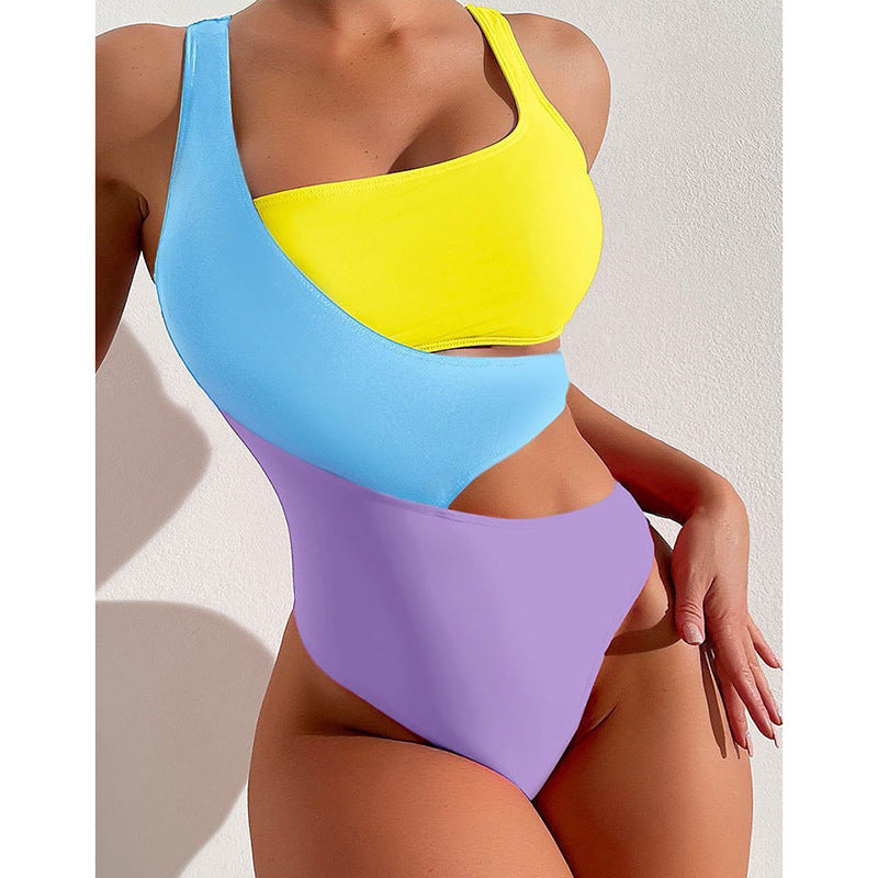 Maillot de bain une pièce pour femmes avec design asymétrique et zones de contraste colorées R&B