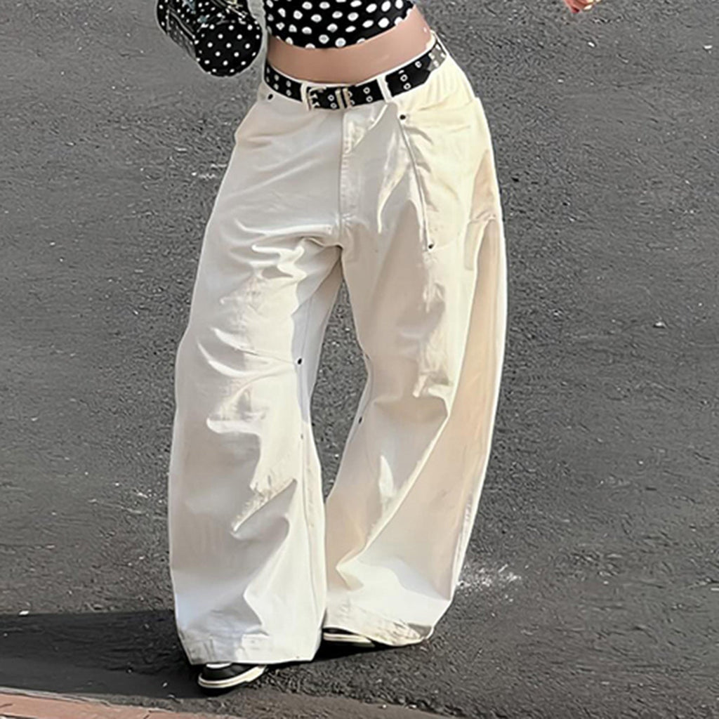 Pantalon en toile large taille haute pour femmes au style carpenter avec taille haute et poches plaquées Echo Archiv