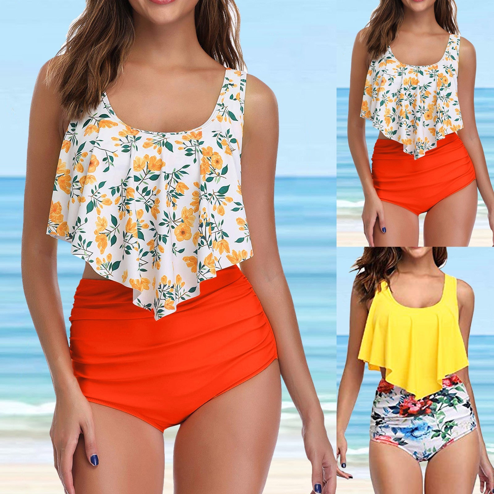 Ensemble de Tankini féminin à la mode avec bas floral et haut décontracté R&B