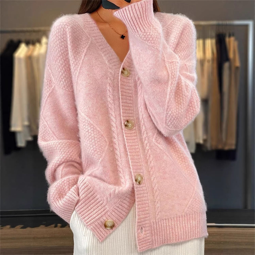 Cardigan en tricot oversize pour femmes avec motif en relief, décolleté en V et boutons en nacre Echo Archiv