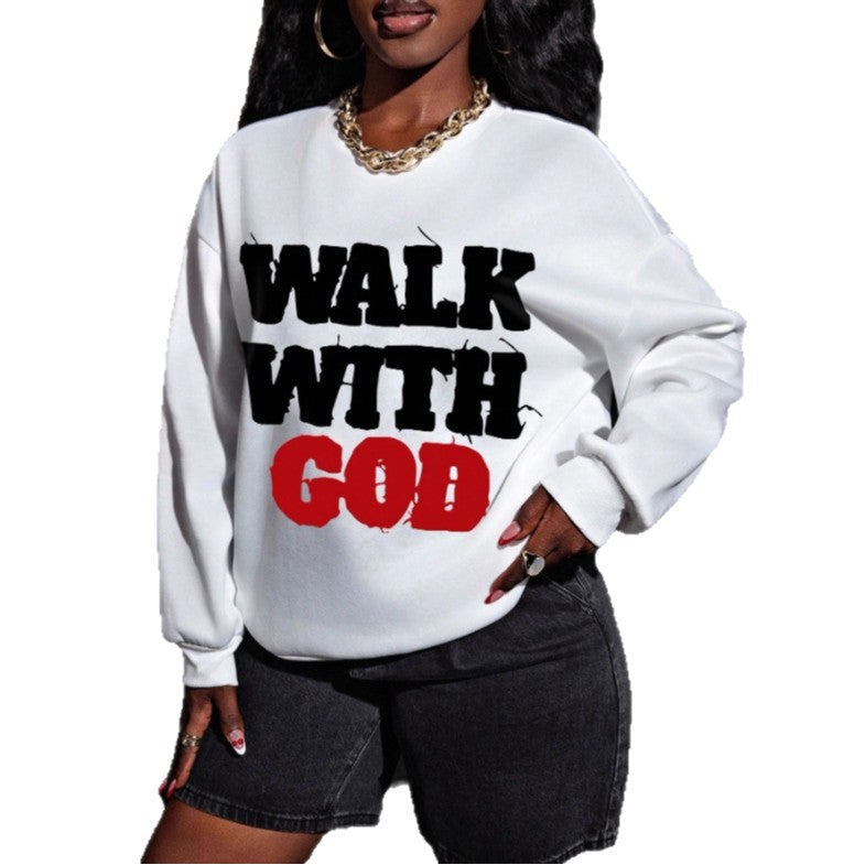 Sweatshirt statement pour femmes avec impression typographique religieuse, coupe oversized, col rond et doublure intérieure douce Echo Archiv
