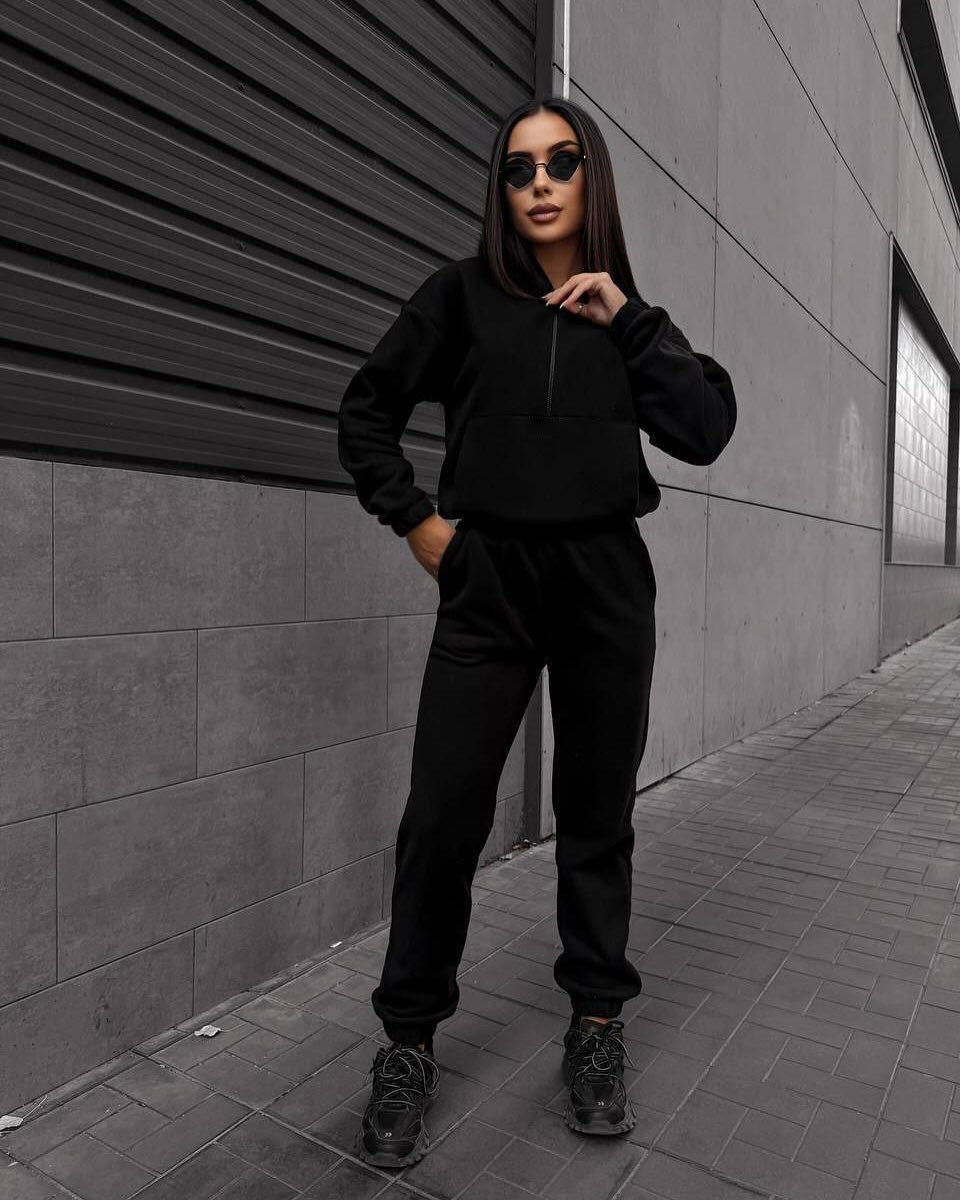 Ensemble de sport en polaire pour femmes avec sweat à capuche zippé mi-haut et pantalon de jogging décontracté Echo Archive