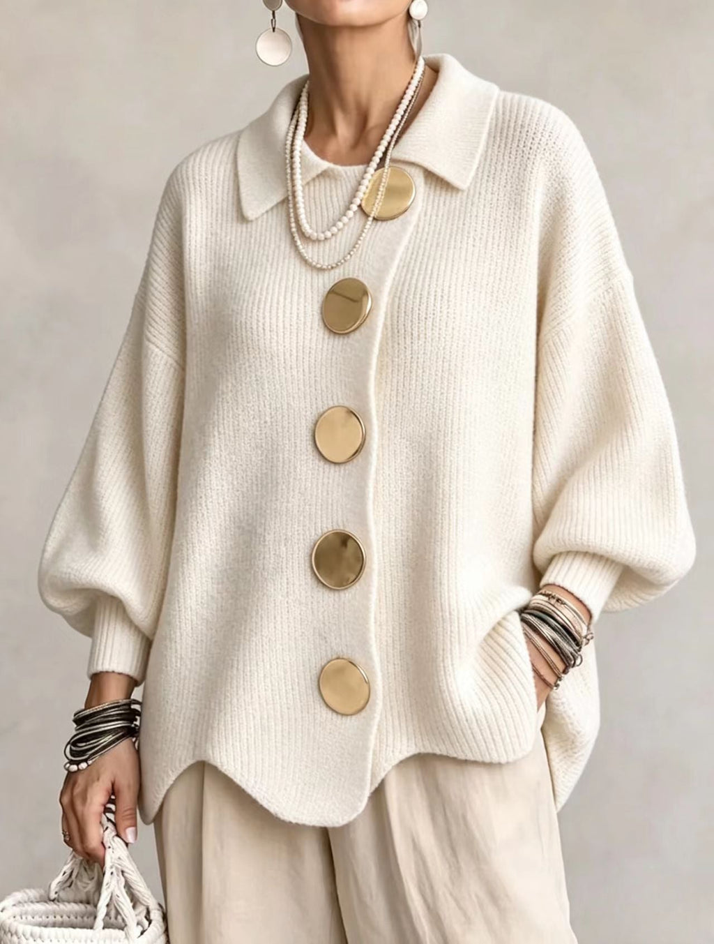 Cardigan à manches longues pour femmes avec boutons