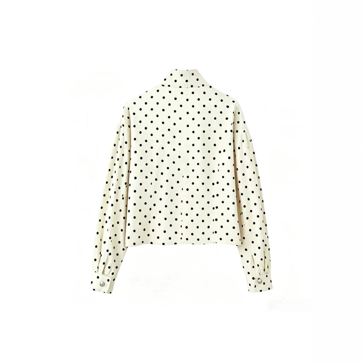 Veste Femme à Pois Croppée avec Col Montant, Manches Bouffantes et Boutons-pression