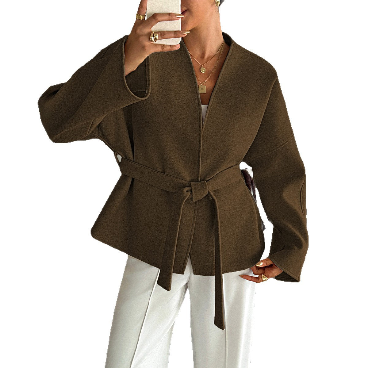 Manteau en mélange de laine cintré pour femmes avec manches kimono et ceinture Echo Archiv