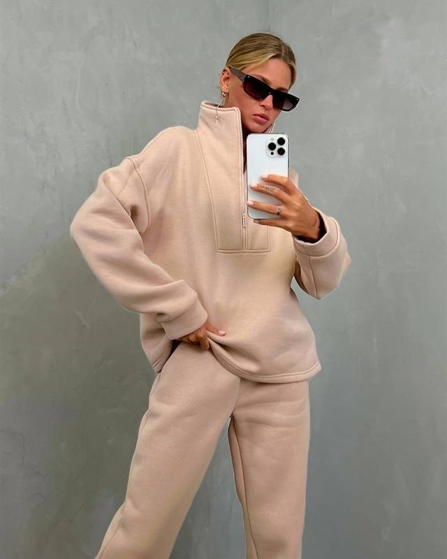 Ensemble de lounge oversize à demi-zip pour femmes en French-Terry lourd avec col montant