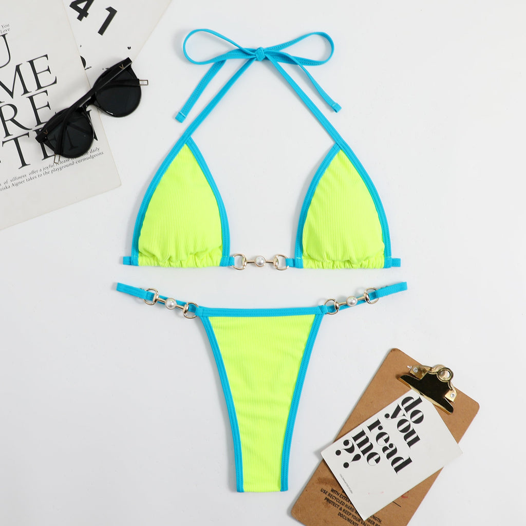 Bikini Triangle Femme avec design en rib et éléments décoratifs R&B