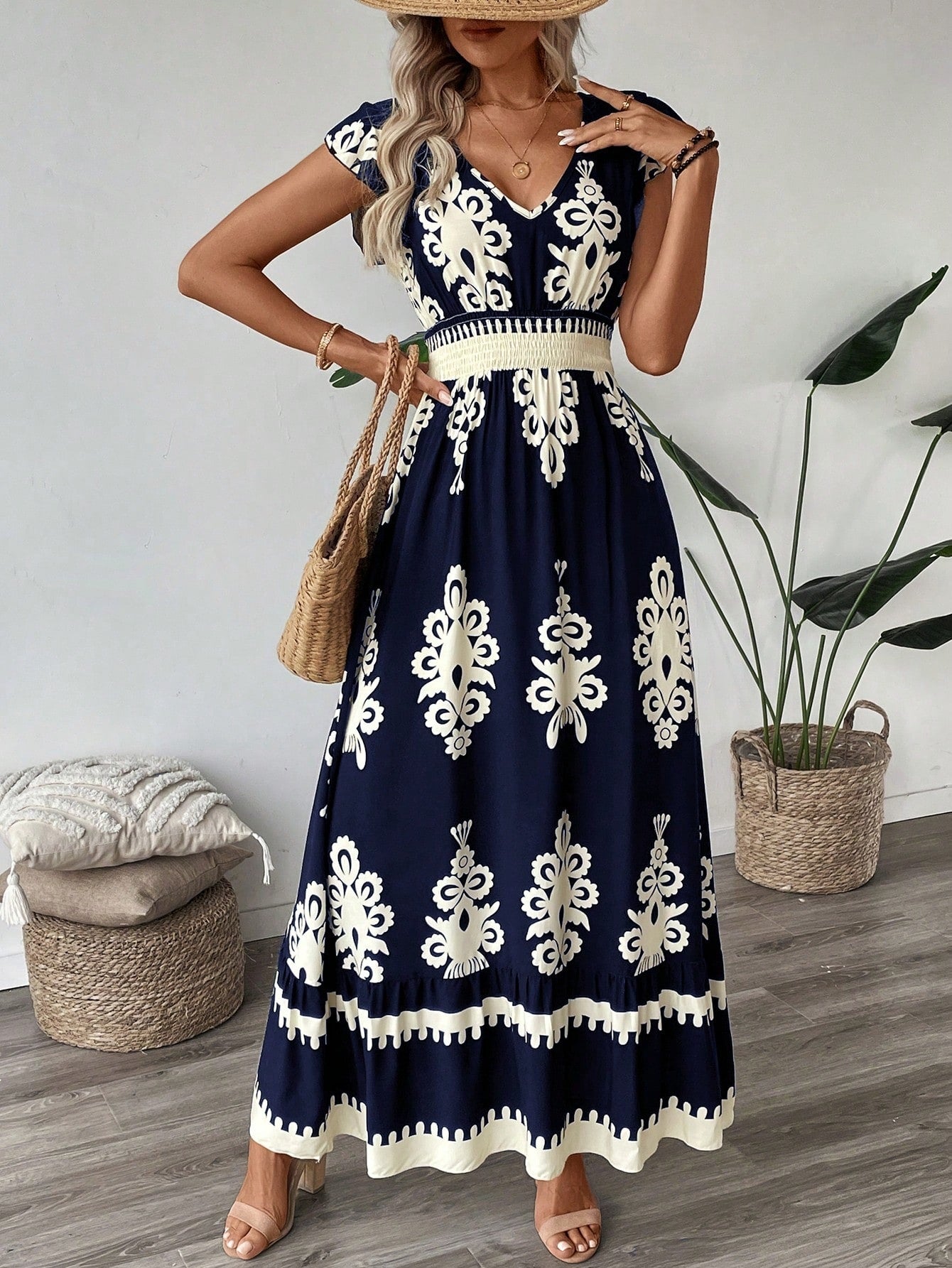 Robe maxi élégante pour femmes avec un fascinant imprimé R&B