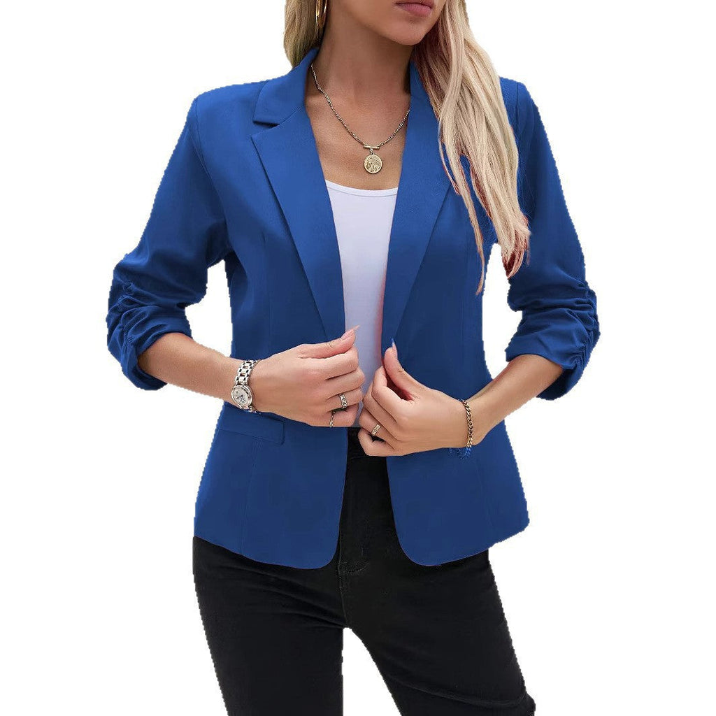 Blazer féminin flatteur avec manches trois-quarts froncées et petit col Echoarchiv