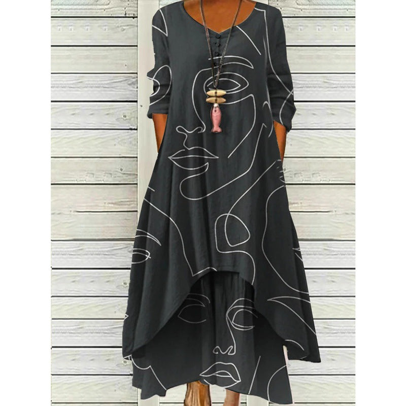 MW | Robe maxi à manches longues - Décolleté boutonné