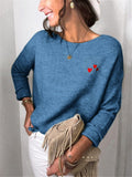 Pull en maille oversize pour femmes avec broderie en forme de cœur et décolleté bateau