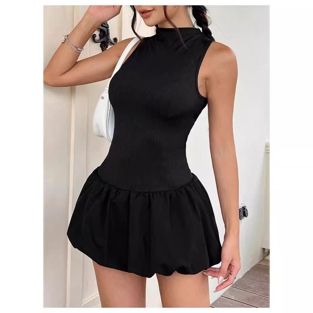 Robe mini tendance pour femmes avec col haut et jupe volumineuse R&B