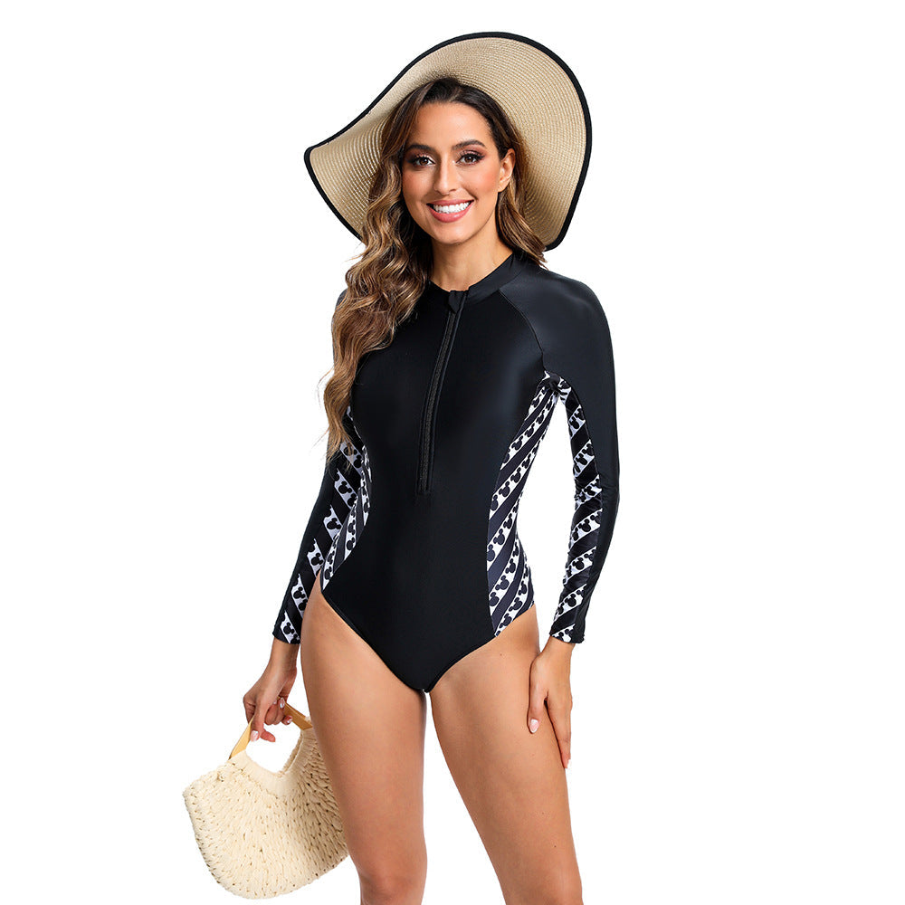 Maillot de bain une pièce sportif pour femmes avec fermeture éclair et manches longues Drune
