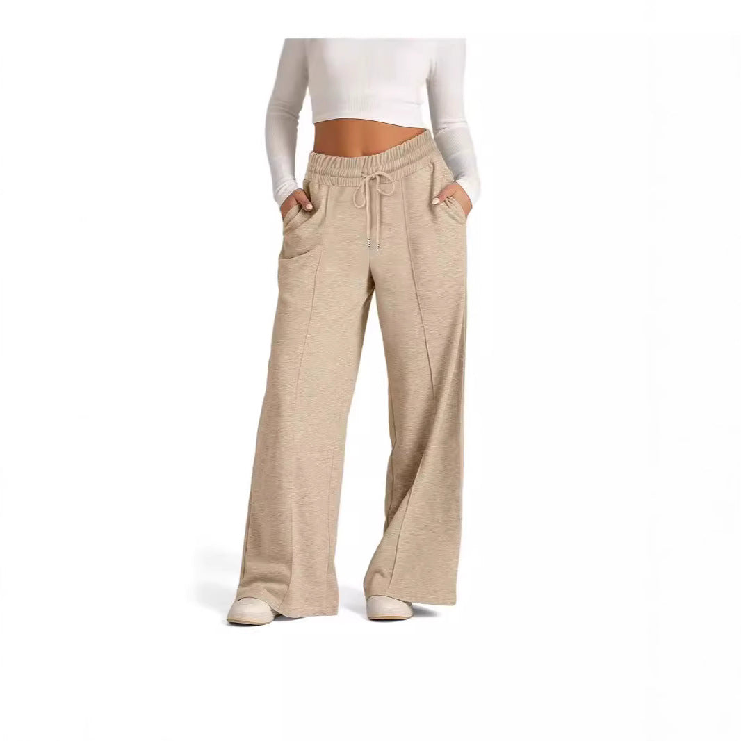 Pantalon large taille haute pour femmes avec cordon de serrage, poches latérales et couture avant Echoarchiv