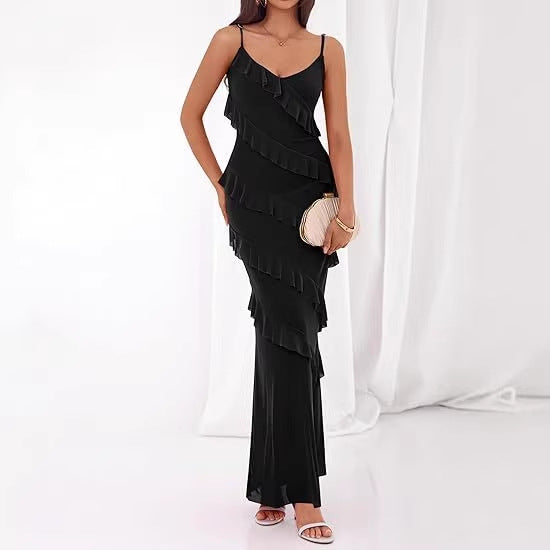 Robe maxi femme avec volants et bretelles spaghetti R&B