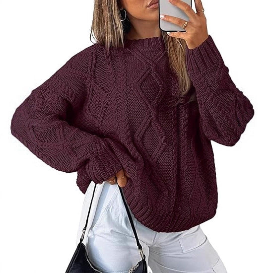 Pull oversize à motif torsadé pour femmes en tricot épais Echo Archiv