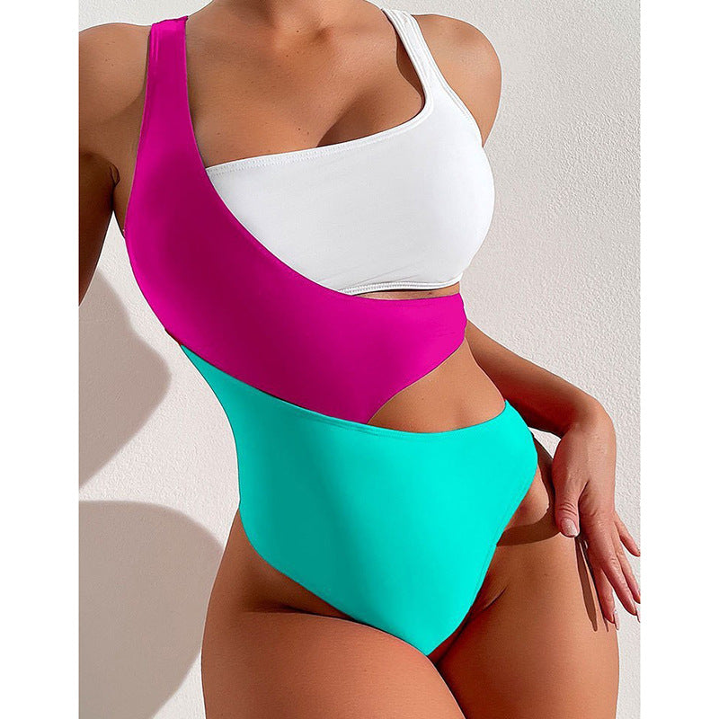 Maillot de bain une pièce pour femmes avec design asymétrique et zones de contraste colorées R&B