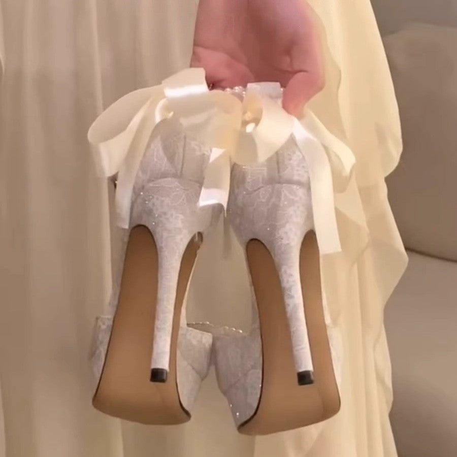 Ballerines élégantes à bout pointu pour femmes avec ornement en perles R&B