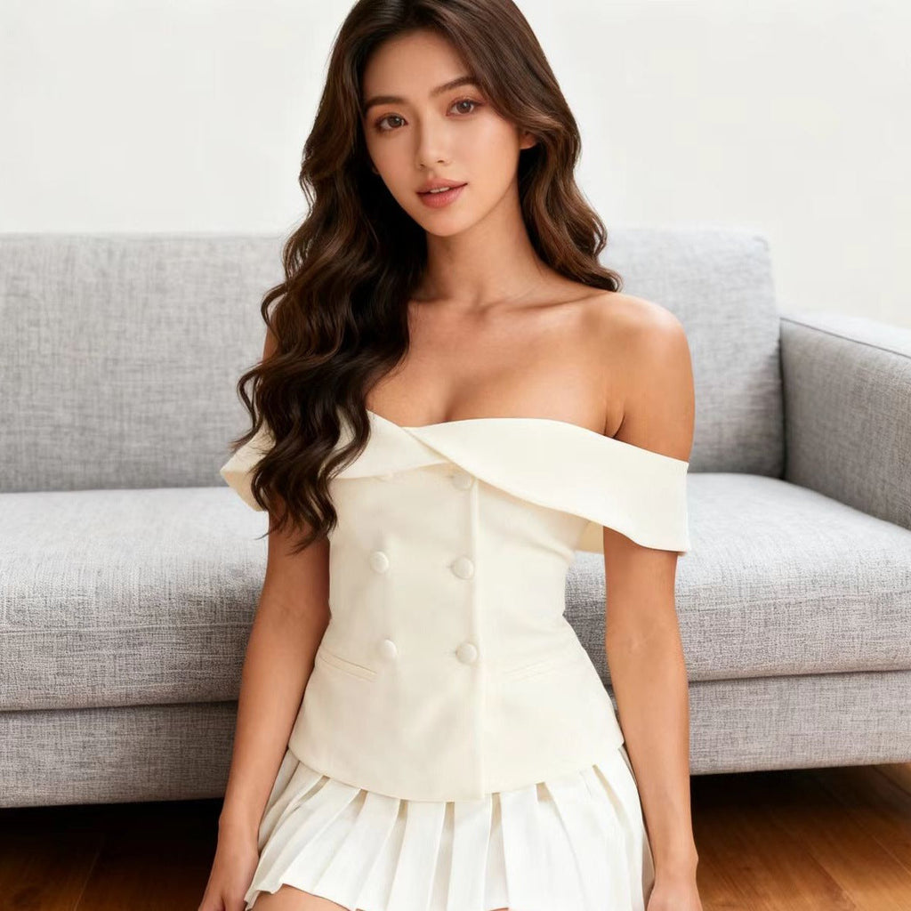 Robe de cocktail sans épaules pour femmes avec plis élégants et design de blazer classique R&B
