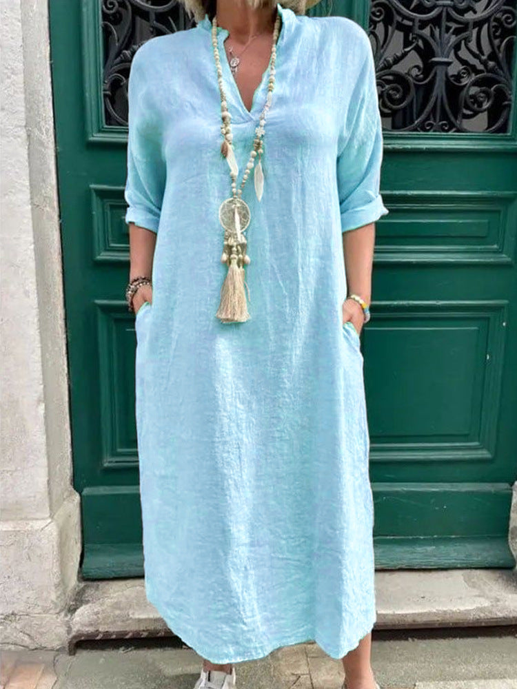 Robe Kaftan décontractée pour femmes avec poches latérales et décolleté en V tendance R&B