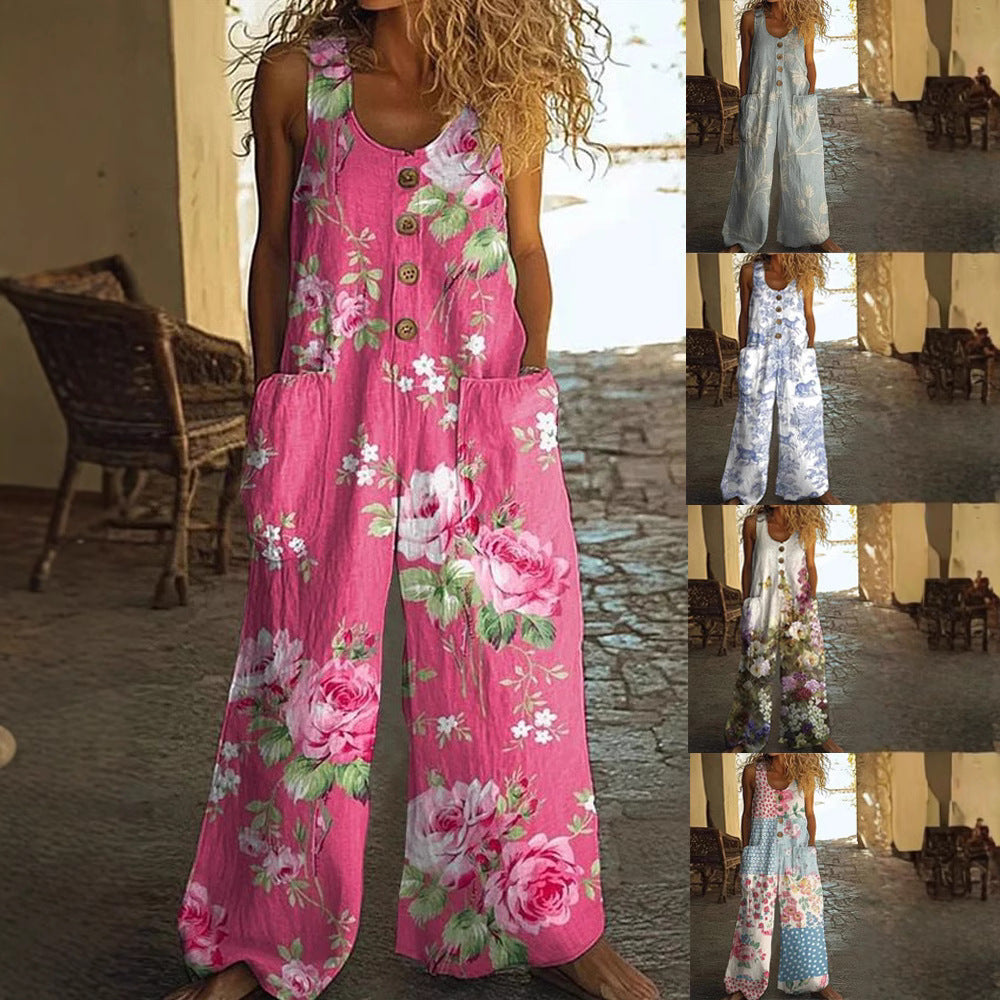 Salopette patchwork décontractée pour femmes avec détails en boutons R&B