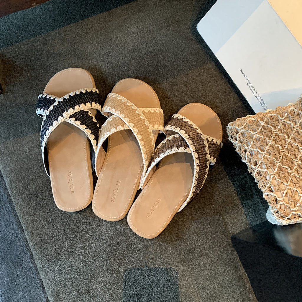 Sandales à brides séparatrices pour femmes, confortables et élégantes, avec une technique de pliage raffinée R&B