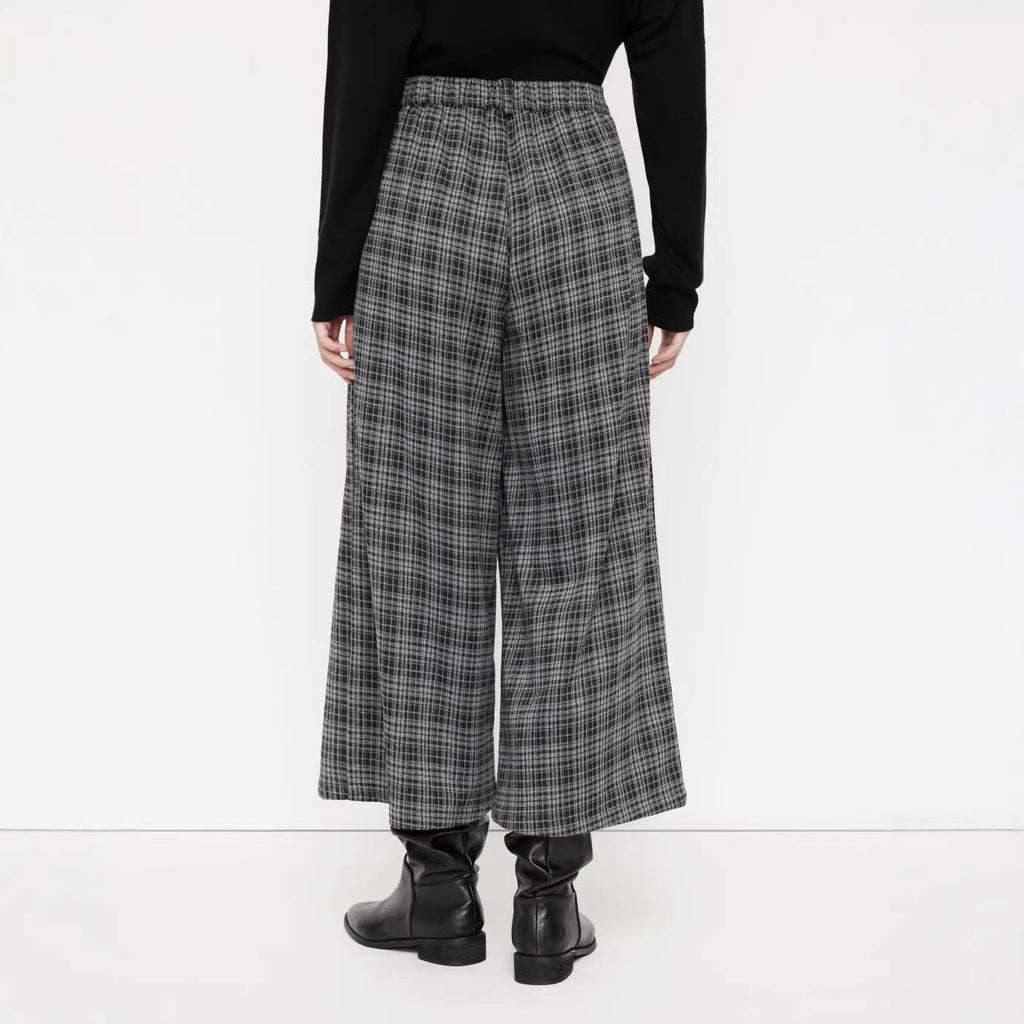 Pantalon large en culotte pour femmes avec motif à carreaux et taille haute