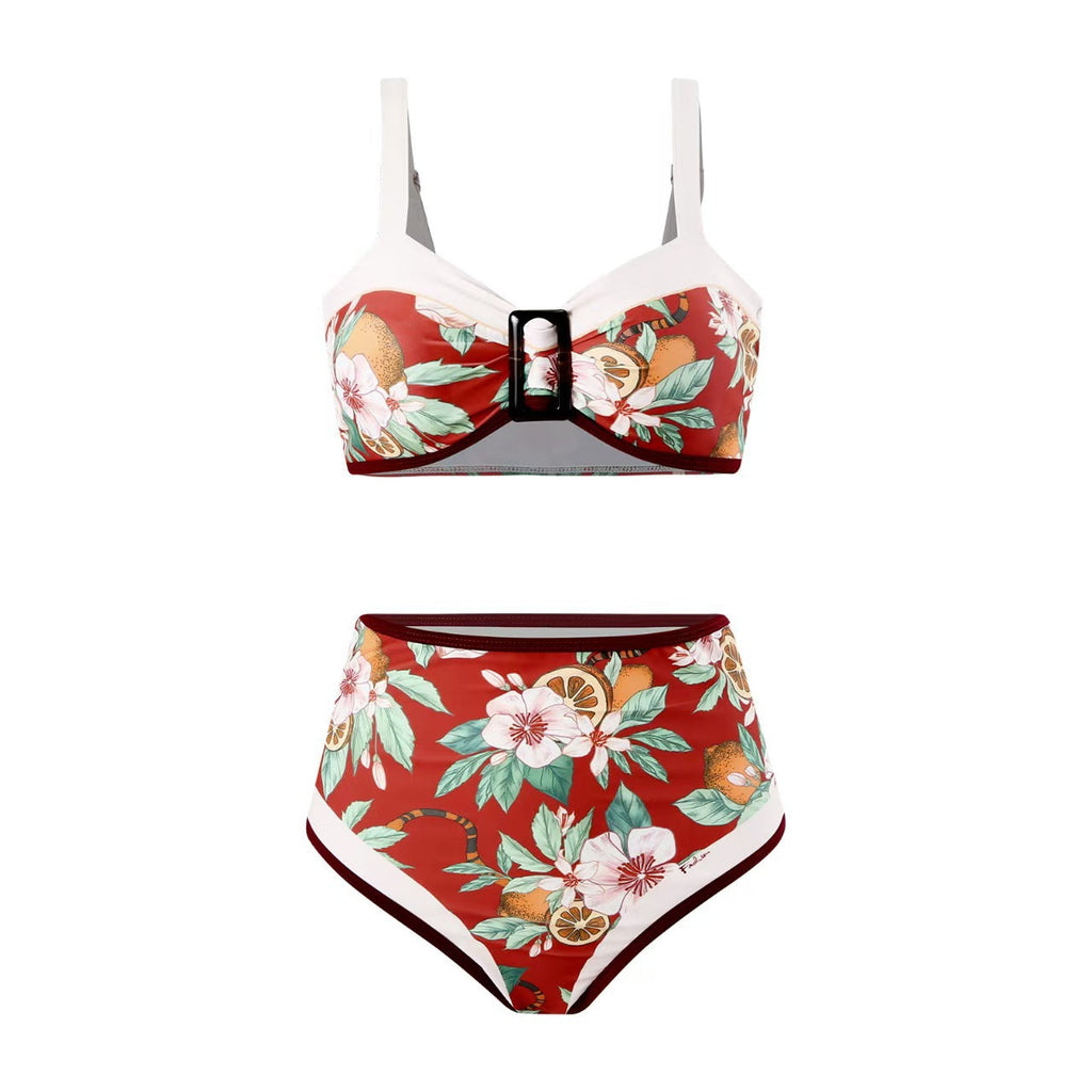 Ensemble de bikini taille haute pour femmes avec motif floral et bretelles réglables Echo Archiv