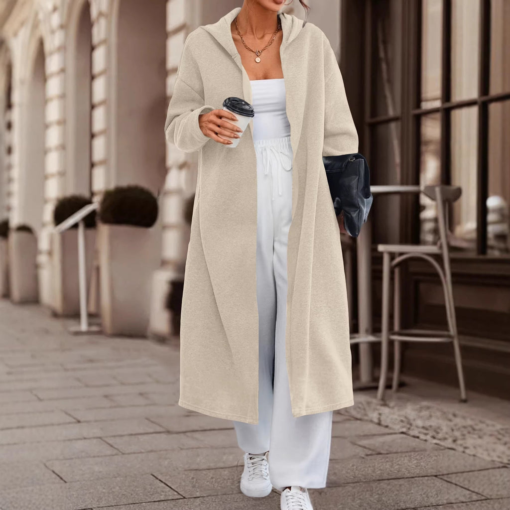 Manteau long oversize à capuche pour femmes avec devant ouvert et doux en polaire Echoarchiv