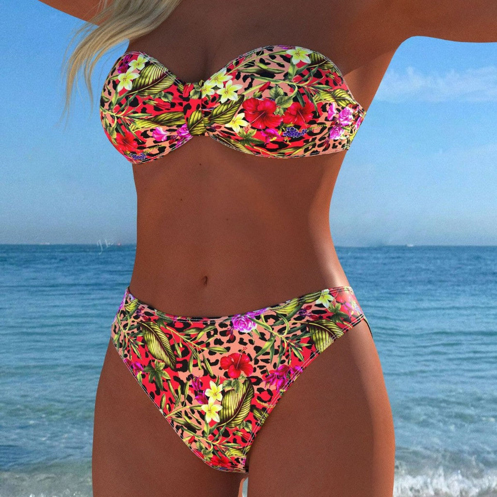 Bikini bandeau pour femmes avec motif floral et taille haute R&B