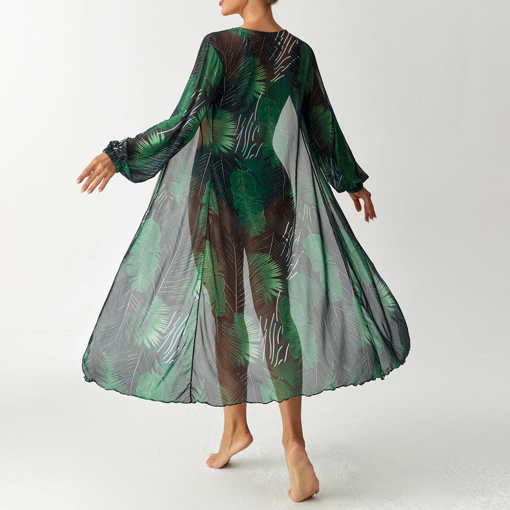 Robe de plage transparente pour femmes avec motif floral R&B