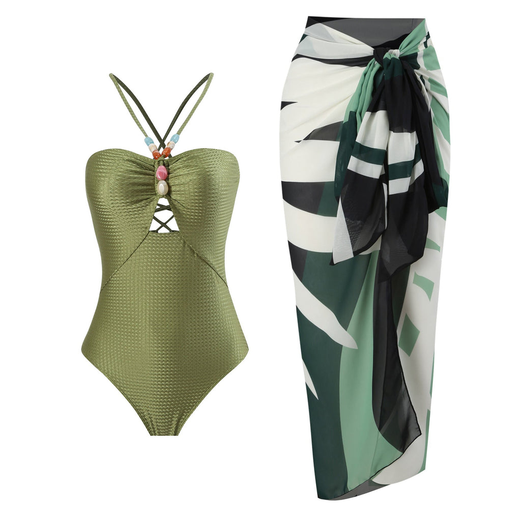 Maillot de bain femme sécurisé avec coupe ludique et jupe portefeuille assortie Drune