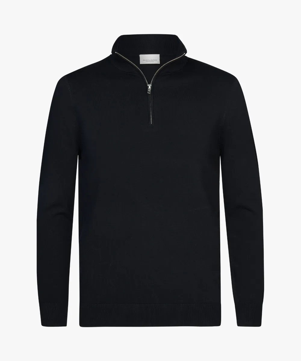 Pull Troyer pour hommes en mélange de merino avec fermeture éclair courte, ourlet côtelé - Echo Archiv