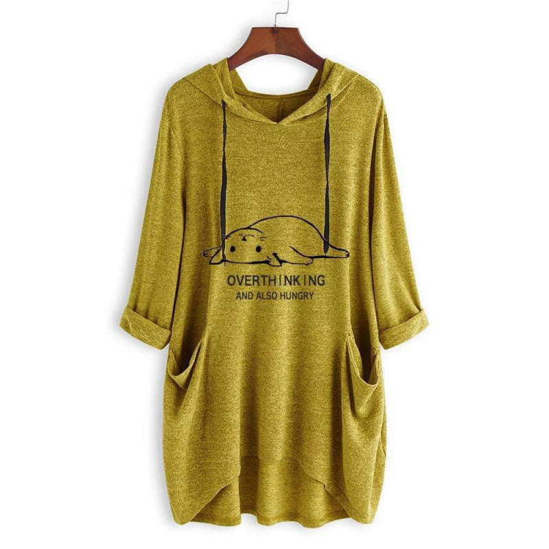 Robe à capuche décontractée pour femmes avec imprimé cartoon, coupe oversize et poches passepoilées Echo Archive