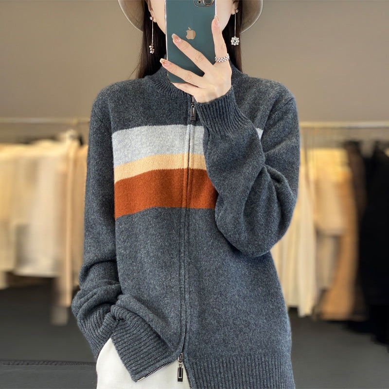 Gilet pour femmes avec rayures et fermeture éclair