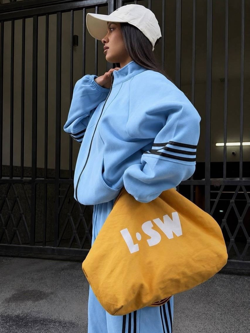 Ensemble de jogging ample pour femmes en polaire de coton avec fermeture éclair et bandes contrastées latérales Echoarchiv