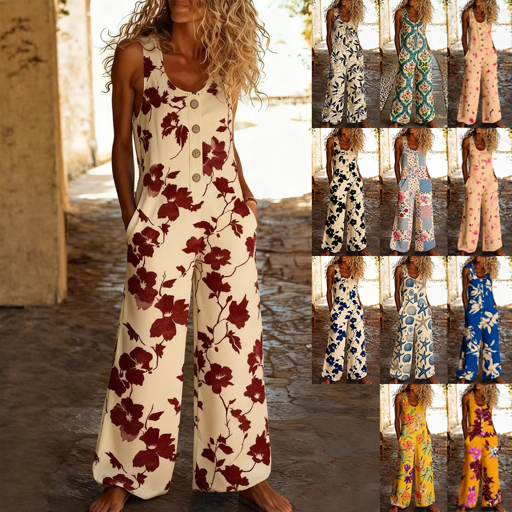 Combinaison pour femmes avec motif floral et détails en boutons R&B