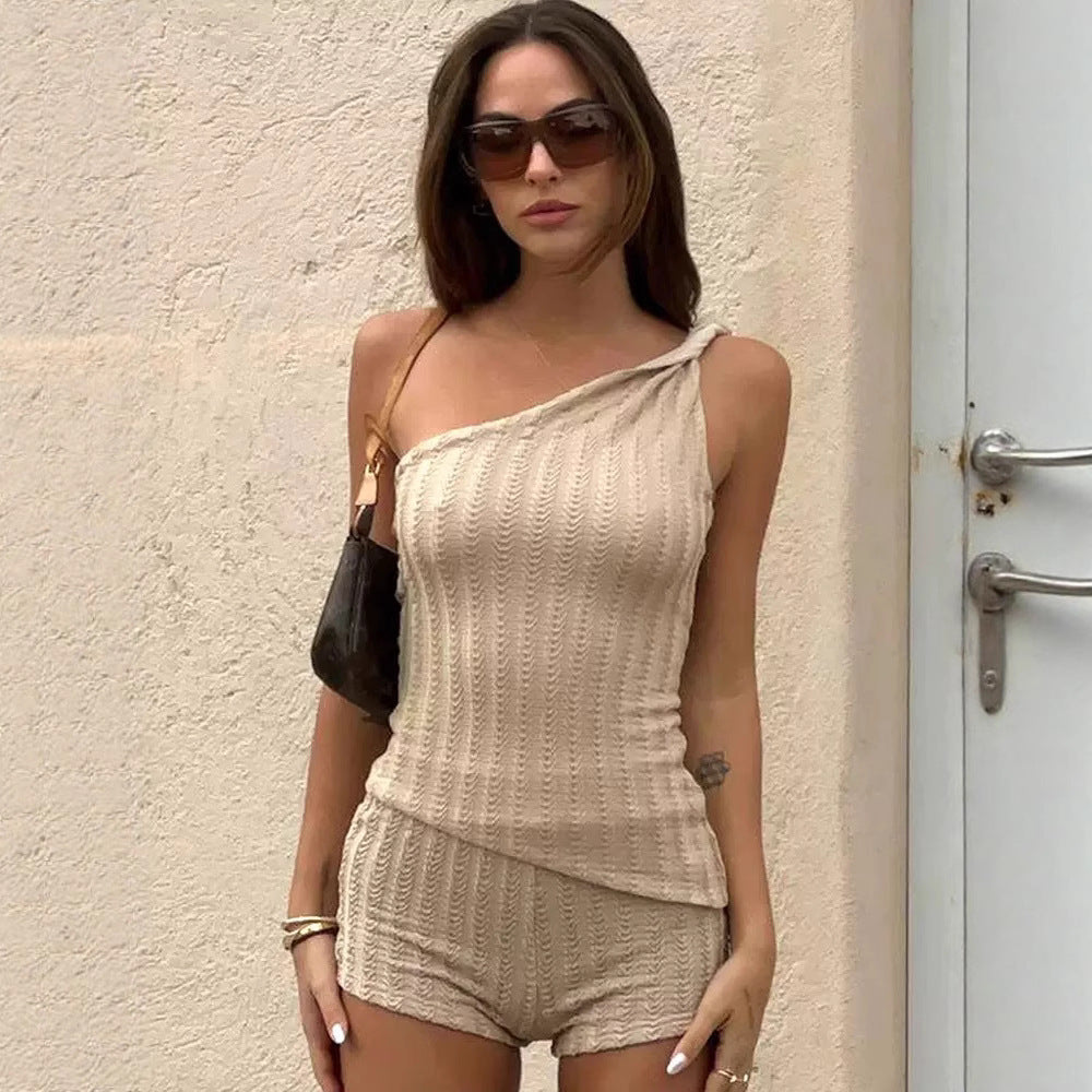 Combinaison Stylée Femme à Une Épaule avec Fine Texture Côtelée R&B