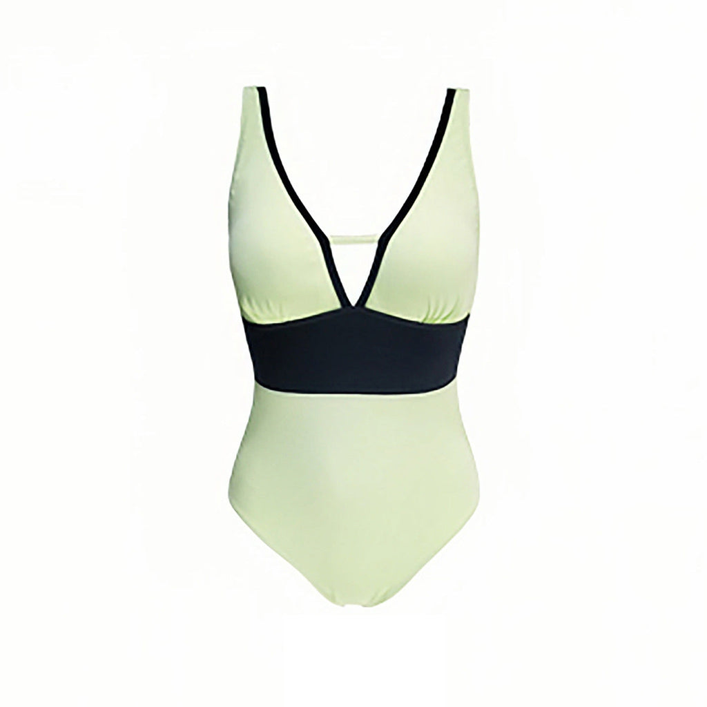 Maillot de bain une pièce femme avec décolleté en V profond et détails contrastés R&B