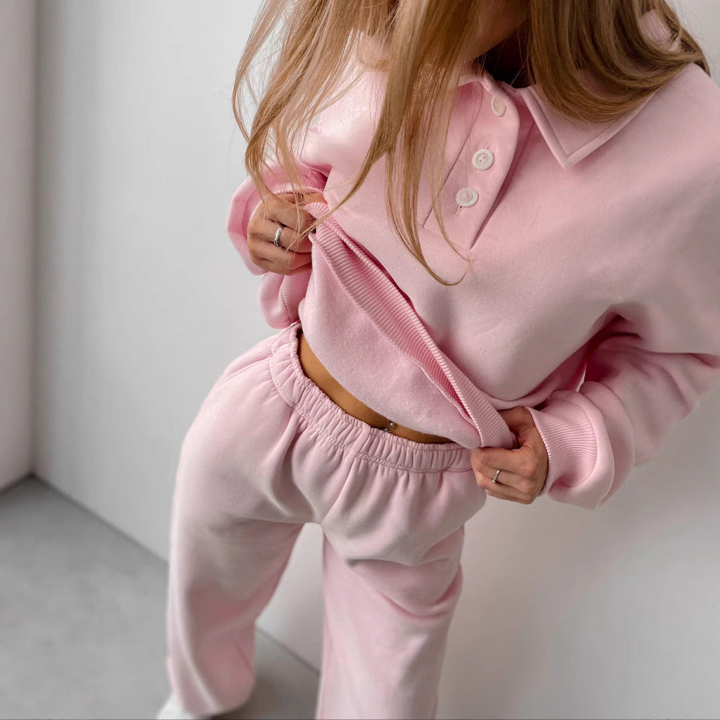 Ensemble de polo-sweat et de jogging Relax-Fit pour femmes en French Terry