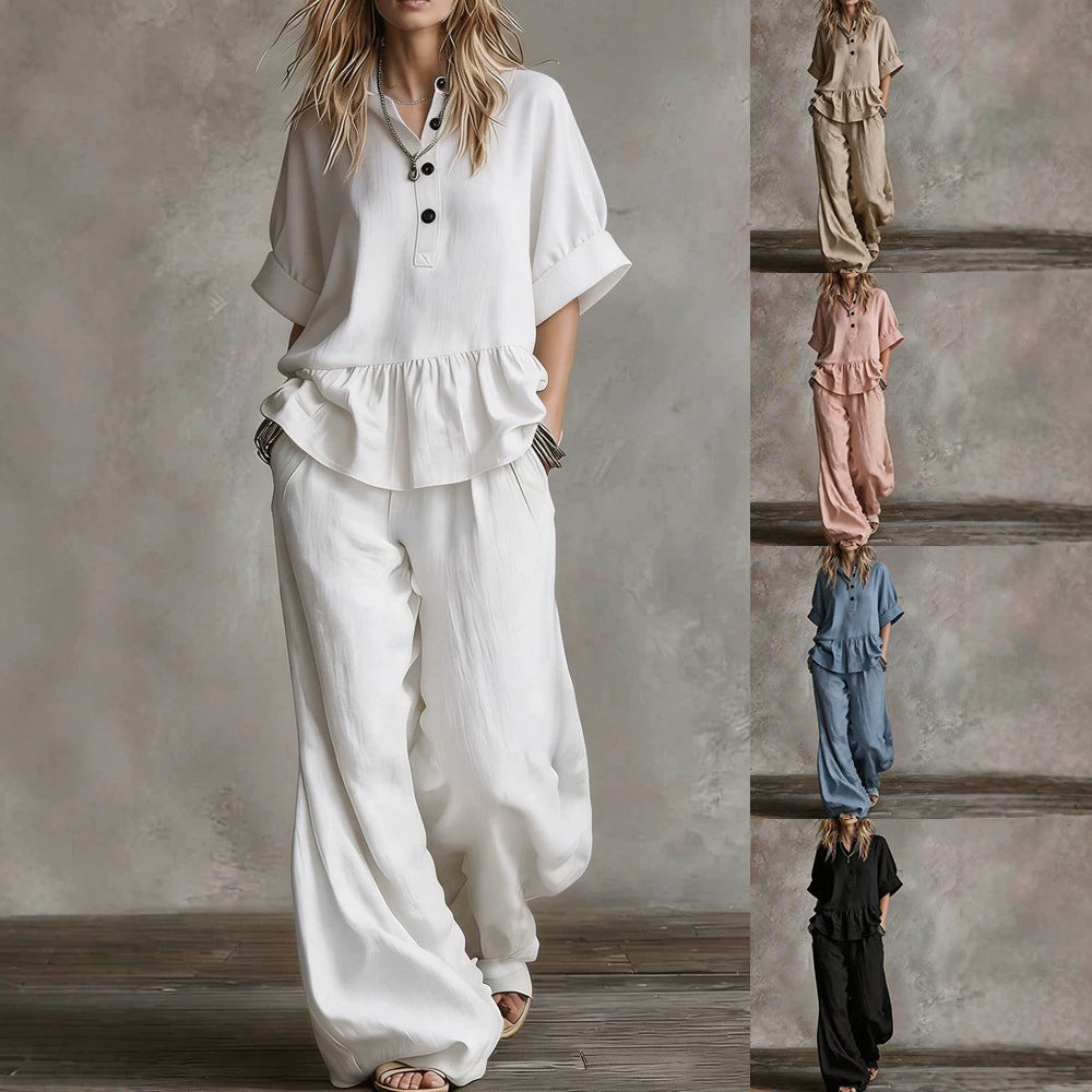 Costume Pantalon Oversize Décontracté pour Femmes avec Haut Croisé R&B